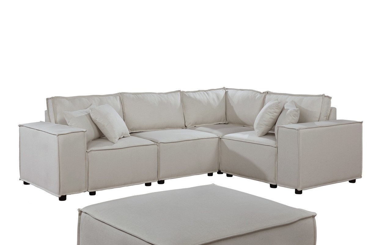 Melrose - Modular Sectional Sofa With Ottoman - Beige Linen - Image 3