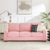 Modern Snowfleece Fabric 3 Seater Sofa With Cup Holders For Living Room Bedroom Office - Pink - Image 4
