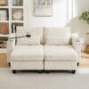 Convertible Chaise Lounge Loveseat Sofa Bed With USB Ports, Cup Holders, Phone Holder, Storage - Beige - Image 6