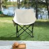 2 Pieces Outdoor Camping Chairs Folding / Portable, Comfortable Seating, Durable Steel Frame - Beige - Image 6