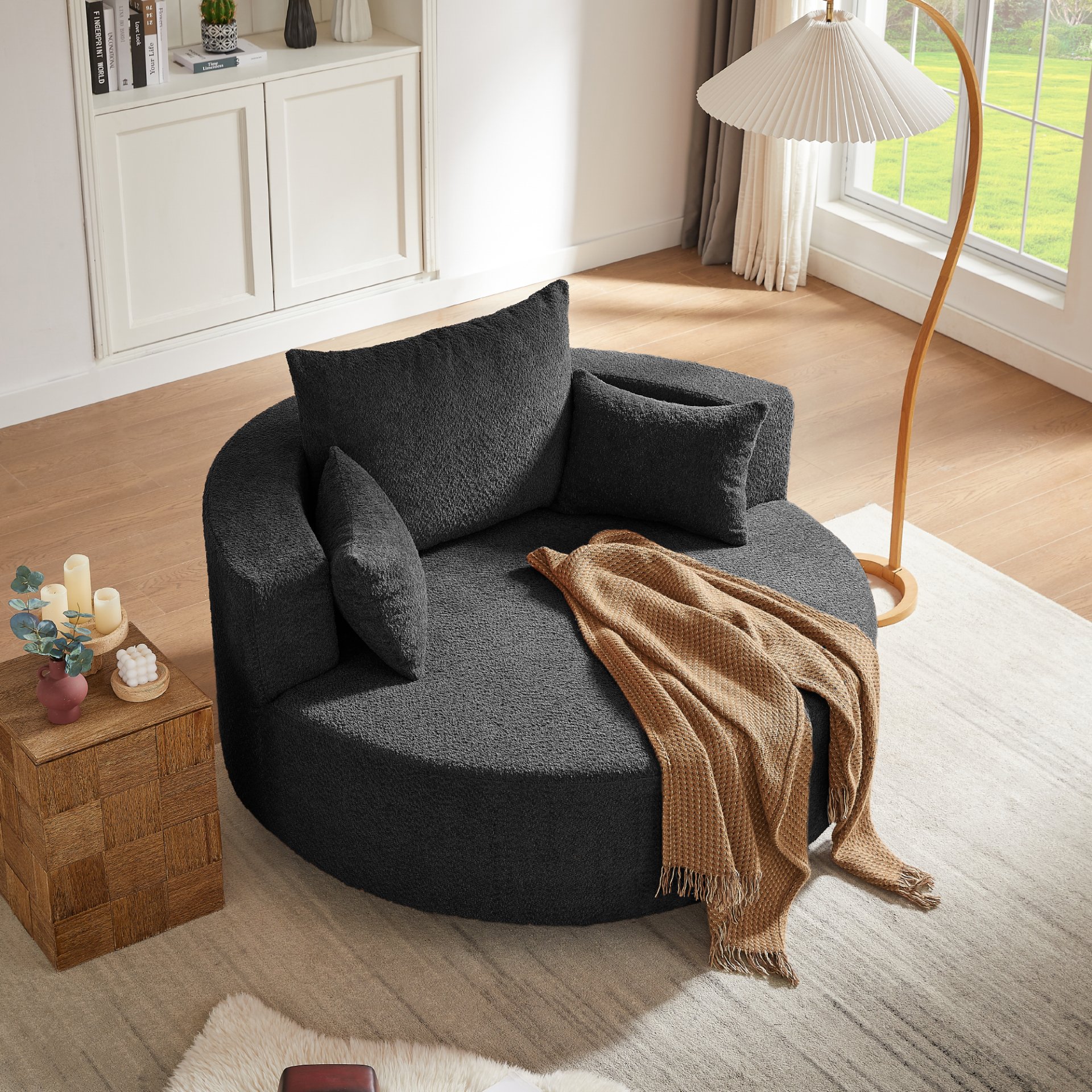 360 Degree Swivel Accent Barrel Chair With Removable Pillows - Black - Image 2