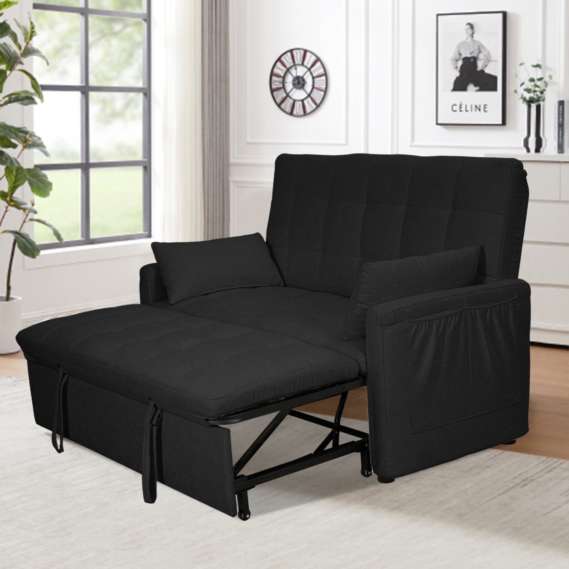 Balus - 2 In 1 Convertible Sofa Bed With Storage And Adjustable Backrest - Black - Image 4