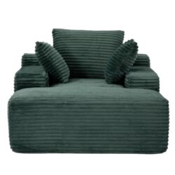 Oversized Chaise Lounge Chair Cozy Cloud Couch, Plush Corduroy Upholstered Sleeper Sofa Daybed With 3 Throw Pillows And Wide Armrest For Living Room - Green