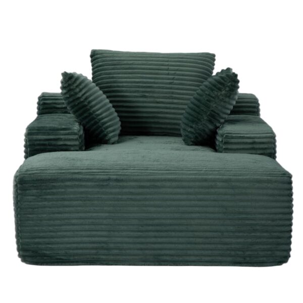 Oversized Chaise Lounge Chair Cozy Cloud Couch, Plush Corduroy Upholstered Sleeper Sofa Daybed With 3 Throw Pillows And Wide Armrest For Living Room - Green