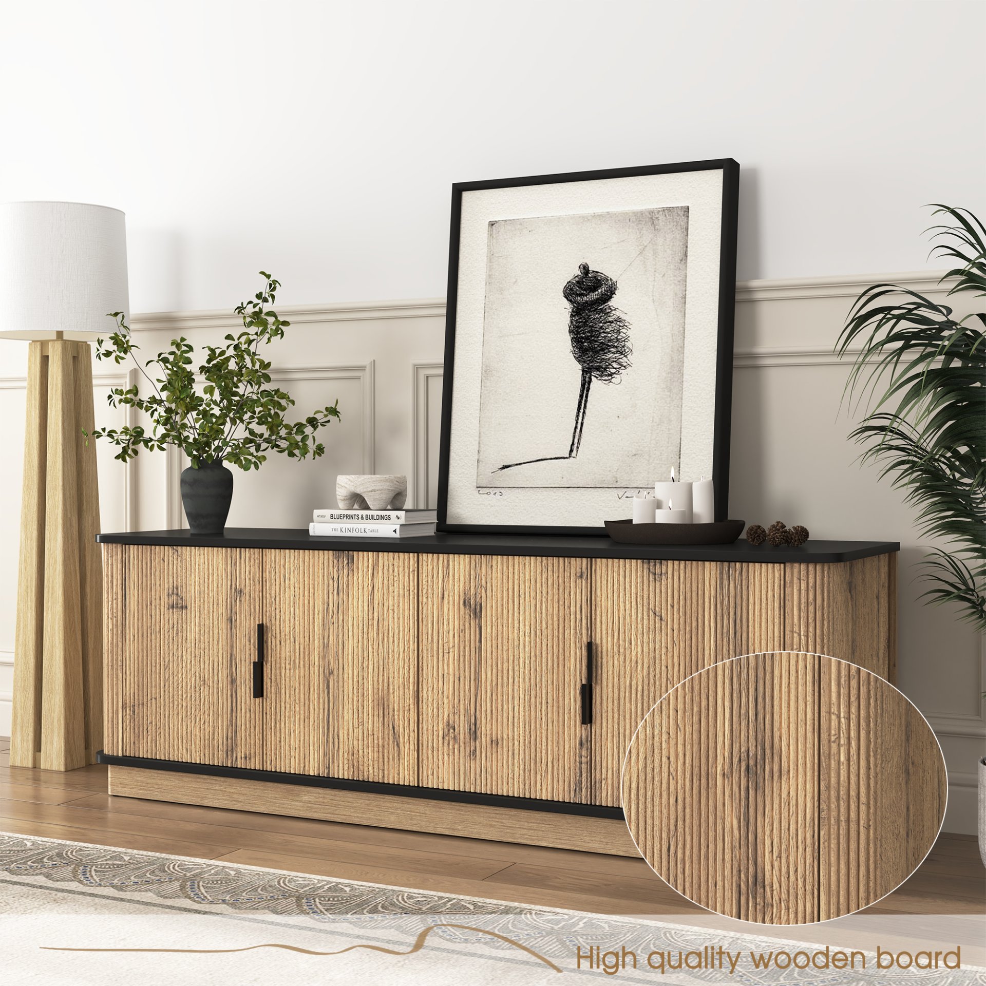 Grain 4 Door TV Cabinet, An Ideal Choice For TV And Item Storage In Modern Homes, A Perfect Blend Of Nordic And Modern Minimalist Styles - Black - Image 12