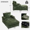 Modern Oversized Chair With Ottoman, Chenille Fabric Sofa Bed, Accent Chair Comfy Sofa With Cupholders And USB Charging Ports Chair For Living Room, Bedroom, Apartment - Green - Image 3