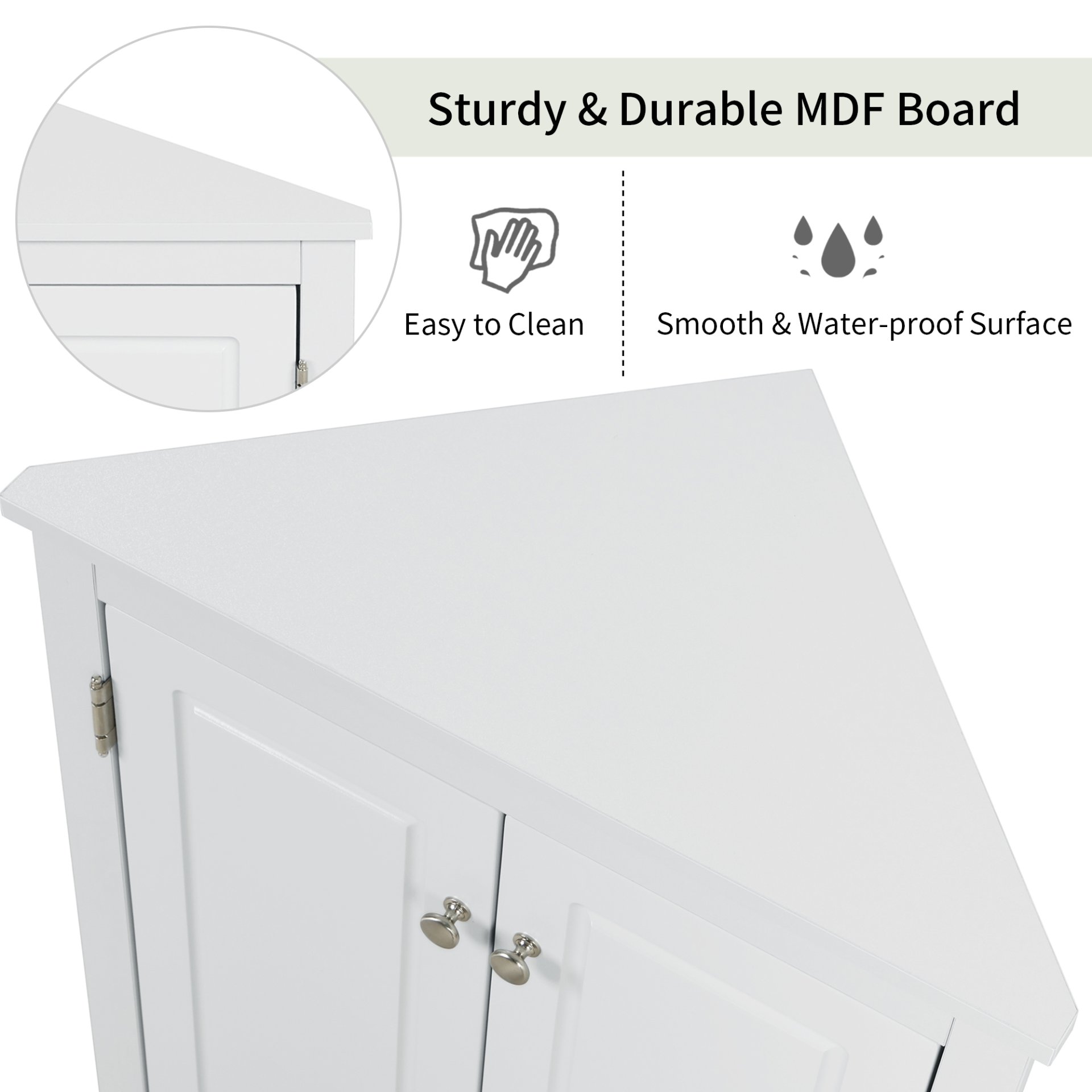 Triangle Bathroom Storage Cabinet With Adjustable Shelves, Freestanding Floor Cabinet For Home Kitchen - White - Image 12
