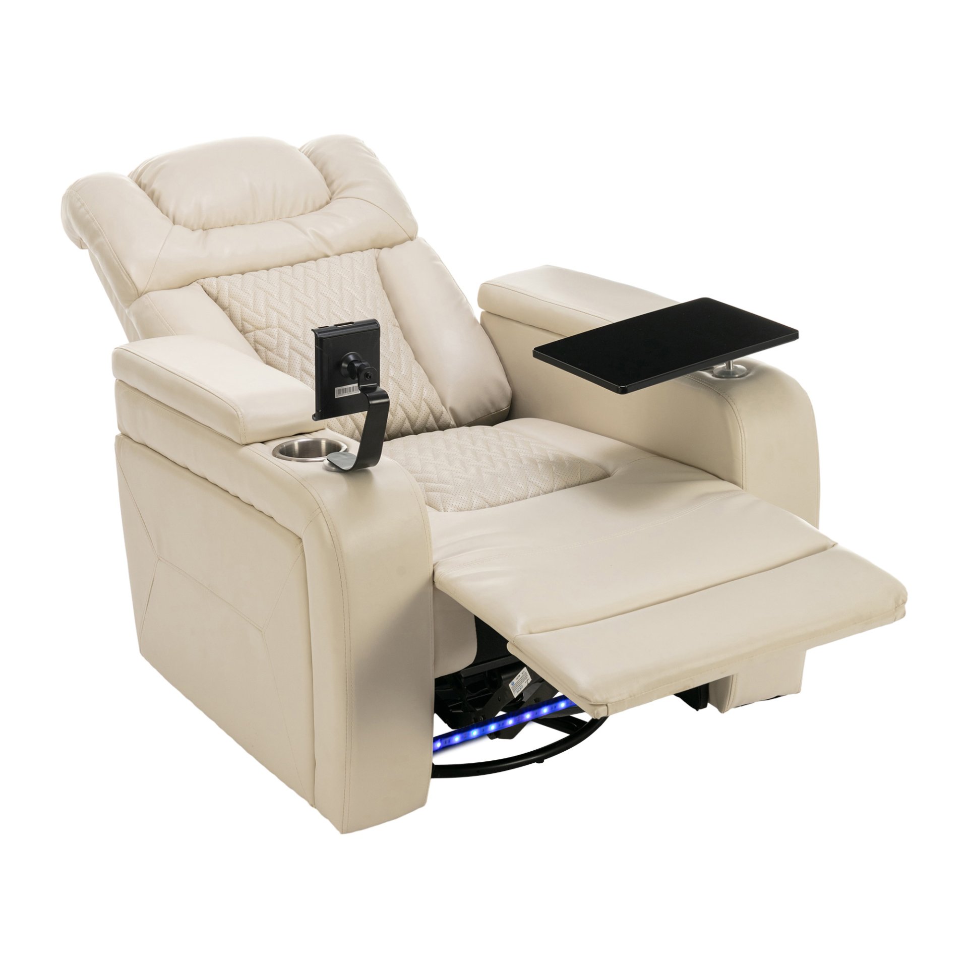 Home Theater Recliner With 270 Degree Swivel, Power Recliner With Tray Table, Phone Holder, Cup Holder, USB Port - White - Image 13