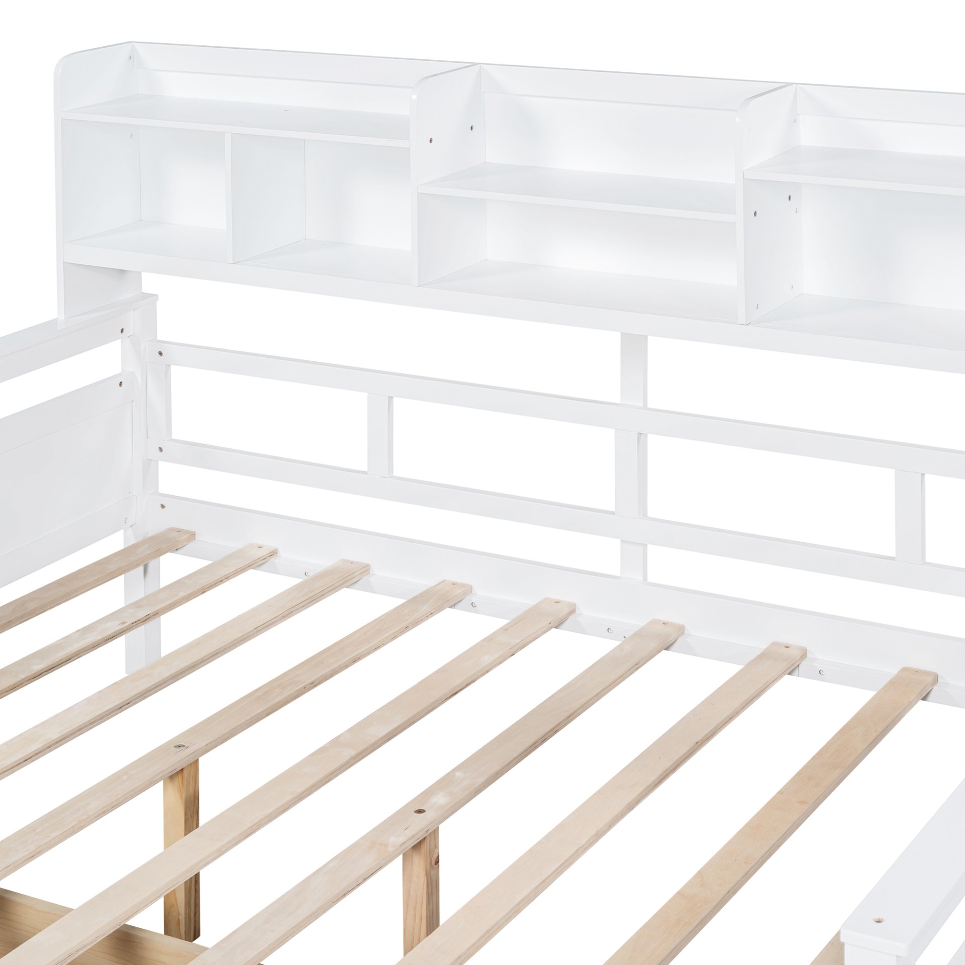Full Size Daybed, Slat Support, With Bedside Shelf And Two Drawers - White - Image 12