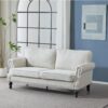 Rolled Arm Sofa With Nailhead Trim 2 Seater Upholstered Couch With Wooden Legs For Living Room Or Bedroom Deep Seat Design - Beige - Image 9