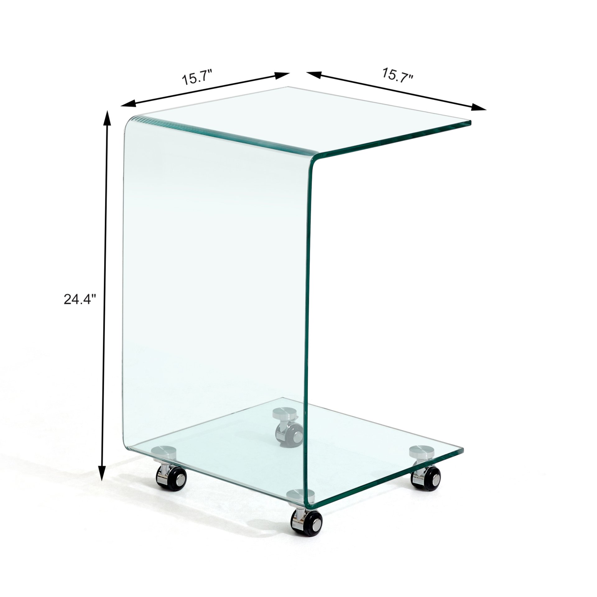 Tempered Clear Bent Glass Side Table End Table For Living Room, Small Sofa Table - Transparent - Image 3