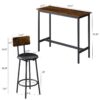 Soft Bag Bar Stool And Dining Table 3 Piece Set, Bar Chair With Backrest, Counter Bar Table, Small Square Table, Suitable For Kitchen - Antique Brown / Black - Image 7