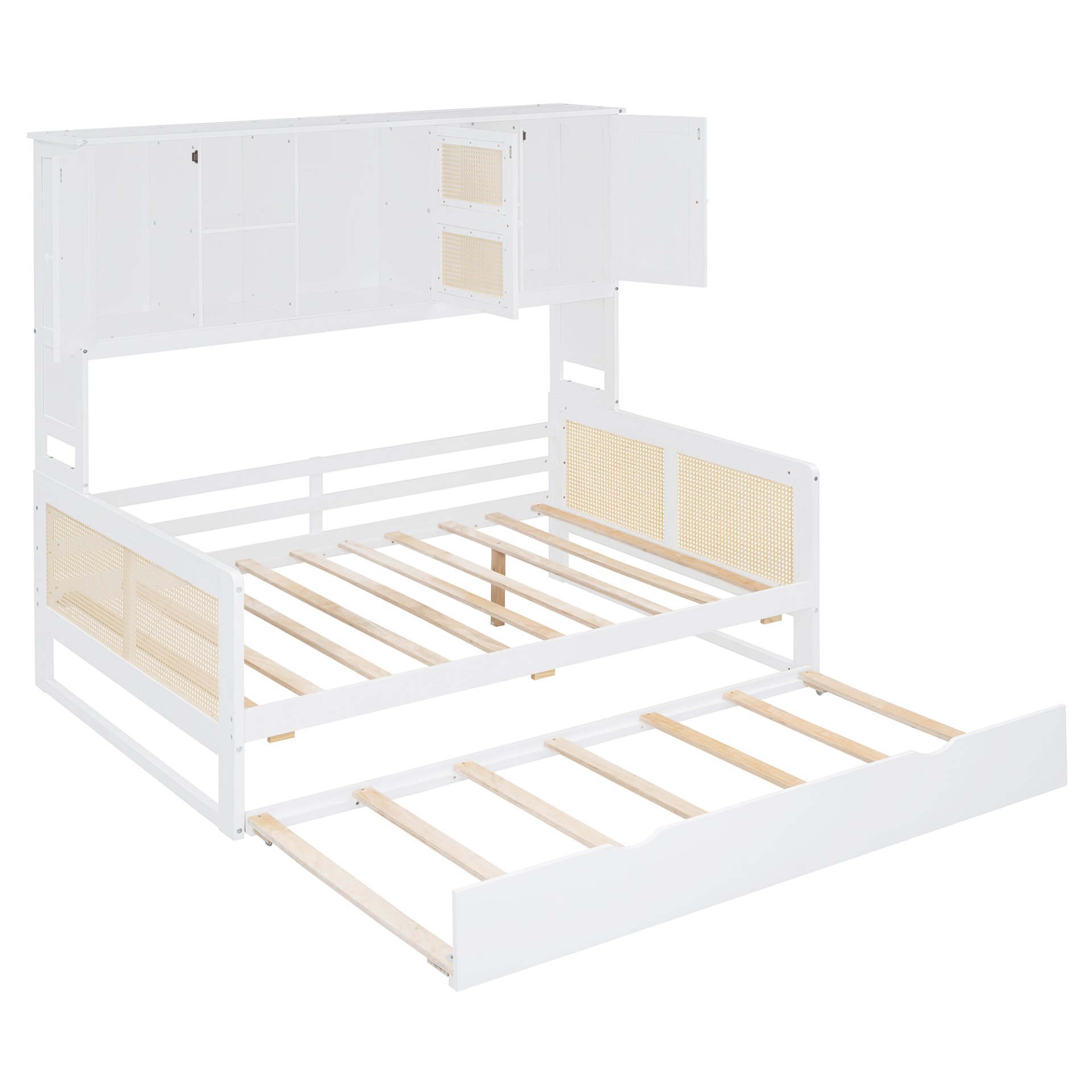 Full Size Wooden Daybed & Twin Size Trundle, And All In One Cabinet And Shelf - White - Image 12