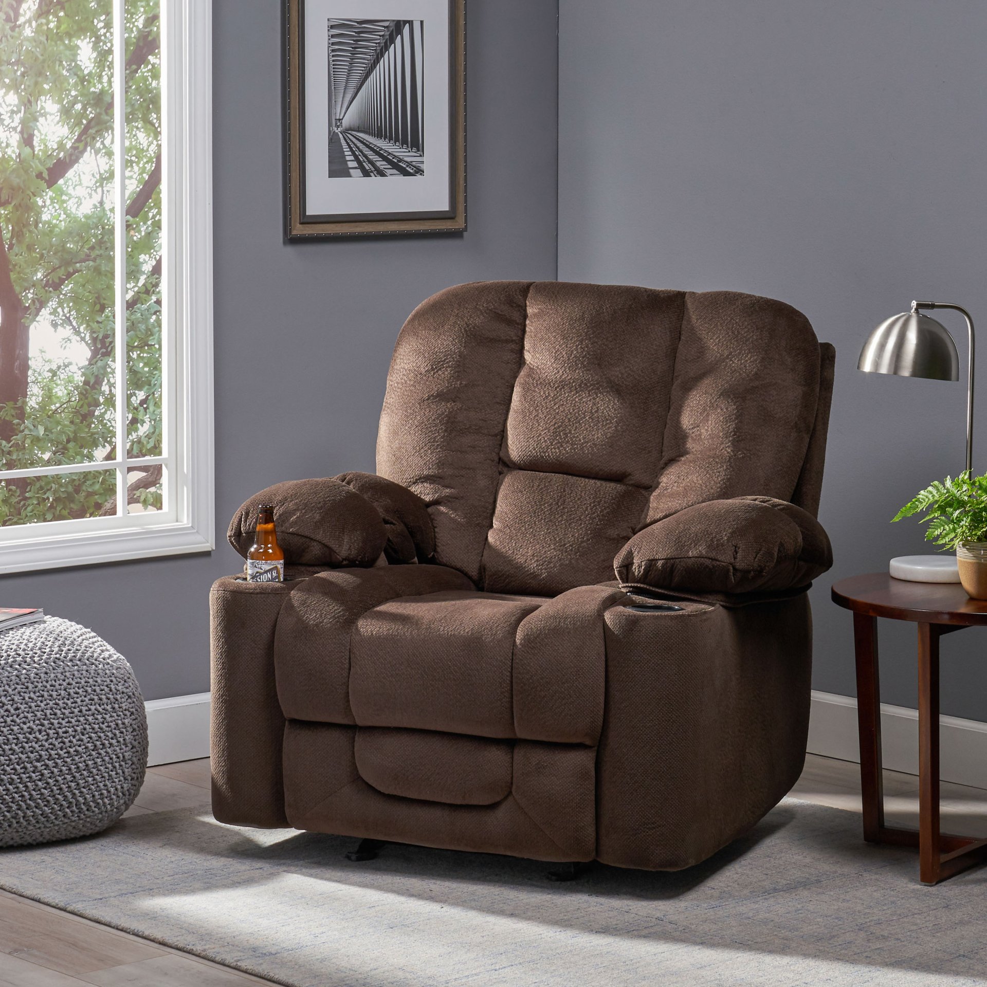 Luxurious Manual Recliner Chair With Skin-Friendly And Dual Cup Holders - Chocolate - Image 8