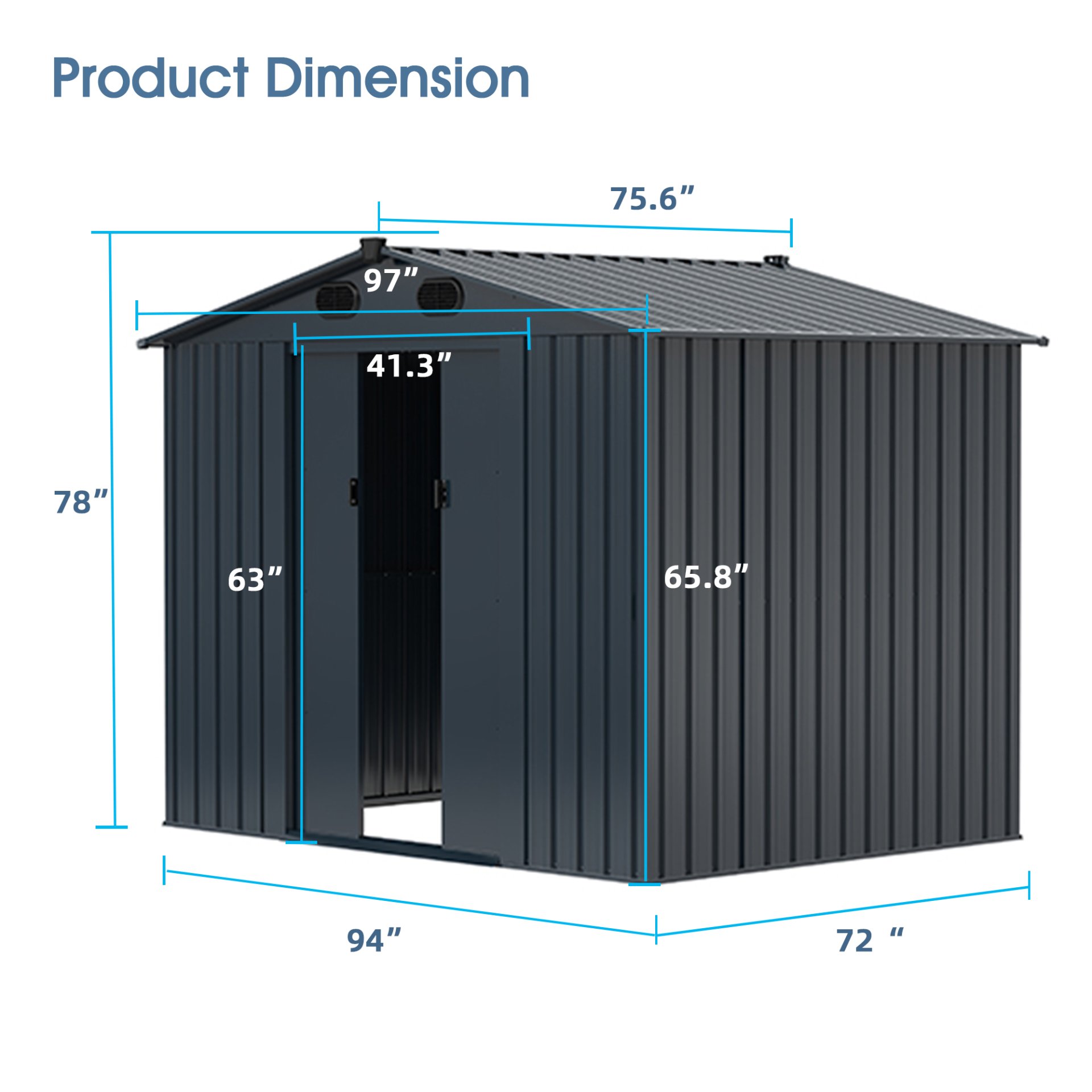 Industrial - 6' x 8' Garden Metal Shed Premium - Dark Gray - Image 3