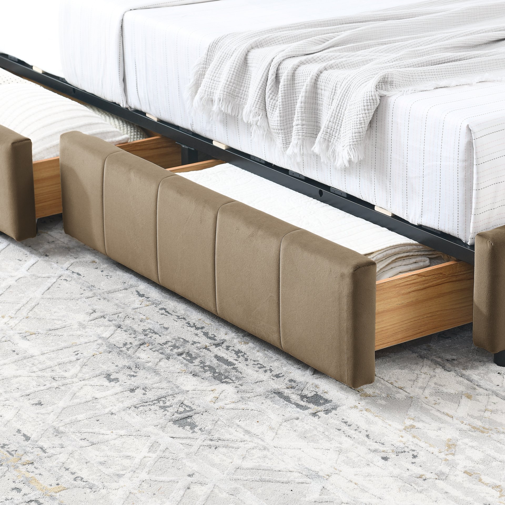 Mid Century Velvet Upholstered Tufted Full Size Storage Bed Frame With Backrest And Armrests - Brown - Image 10