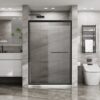 Matte Black Double Sliding Glass Shower Door With Aluminum Frame And SGCC Clear Tempered Glass - Black - Image 9