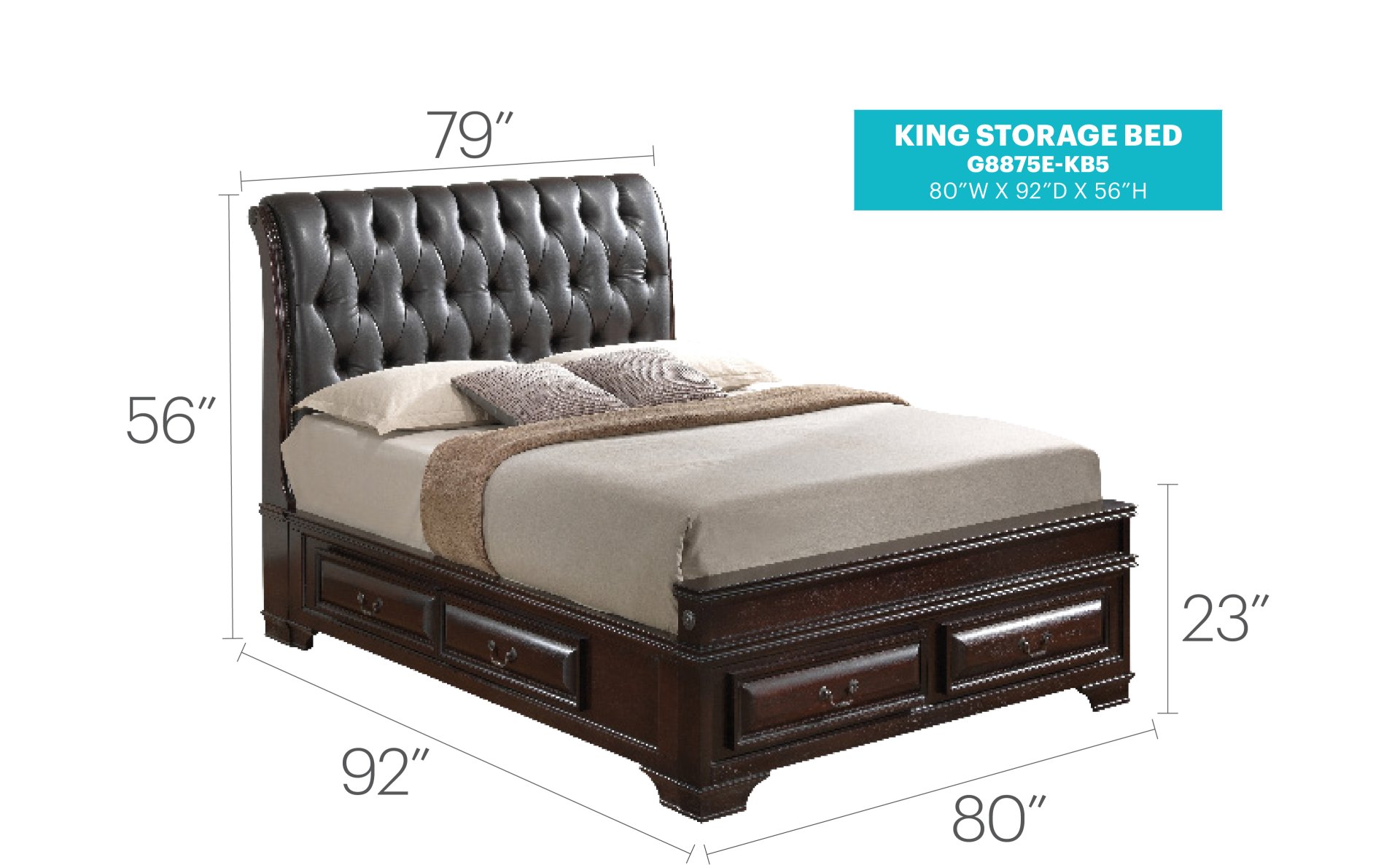 King Storage Bed Elegant - Cappuccino - Image 2