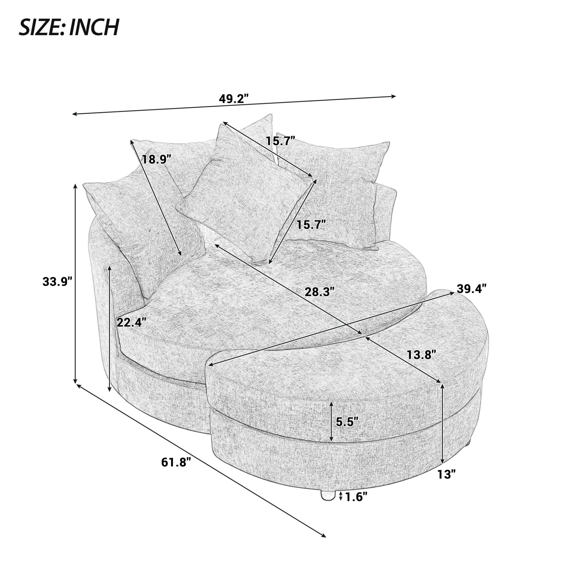 360° Swivel Accent Barrel Chair With Storage Ottoman & 4 Pillows, Modern Chenille Leisure Chair Round Accent For Living Room - Green - Image 2