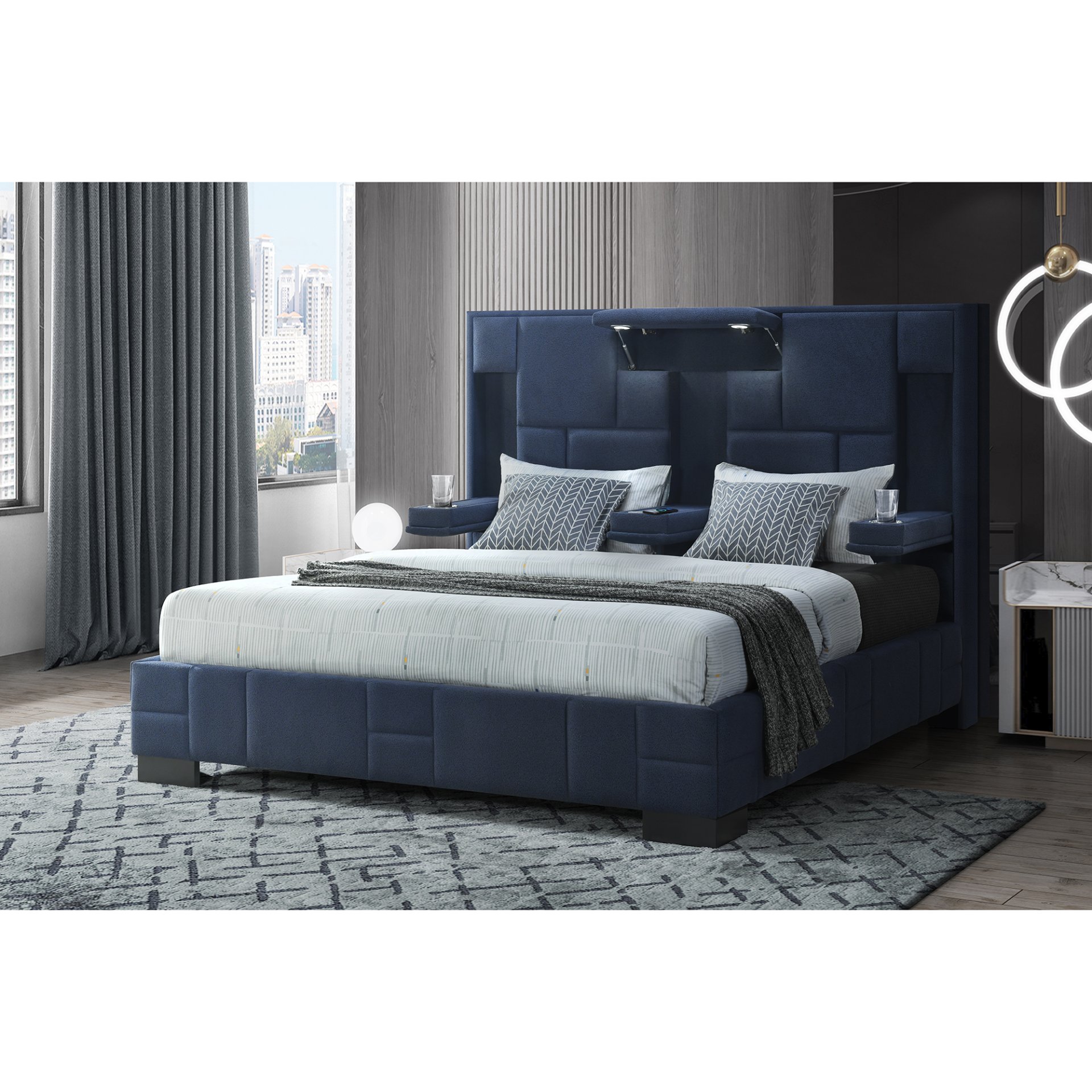 Yaris - Queen Bed - Navy Blue - Image 3