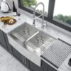 Modern Double Bowl Farmhouse Sink With Apron Front Stainless Steel - Beige - Image 4