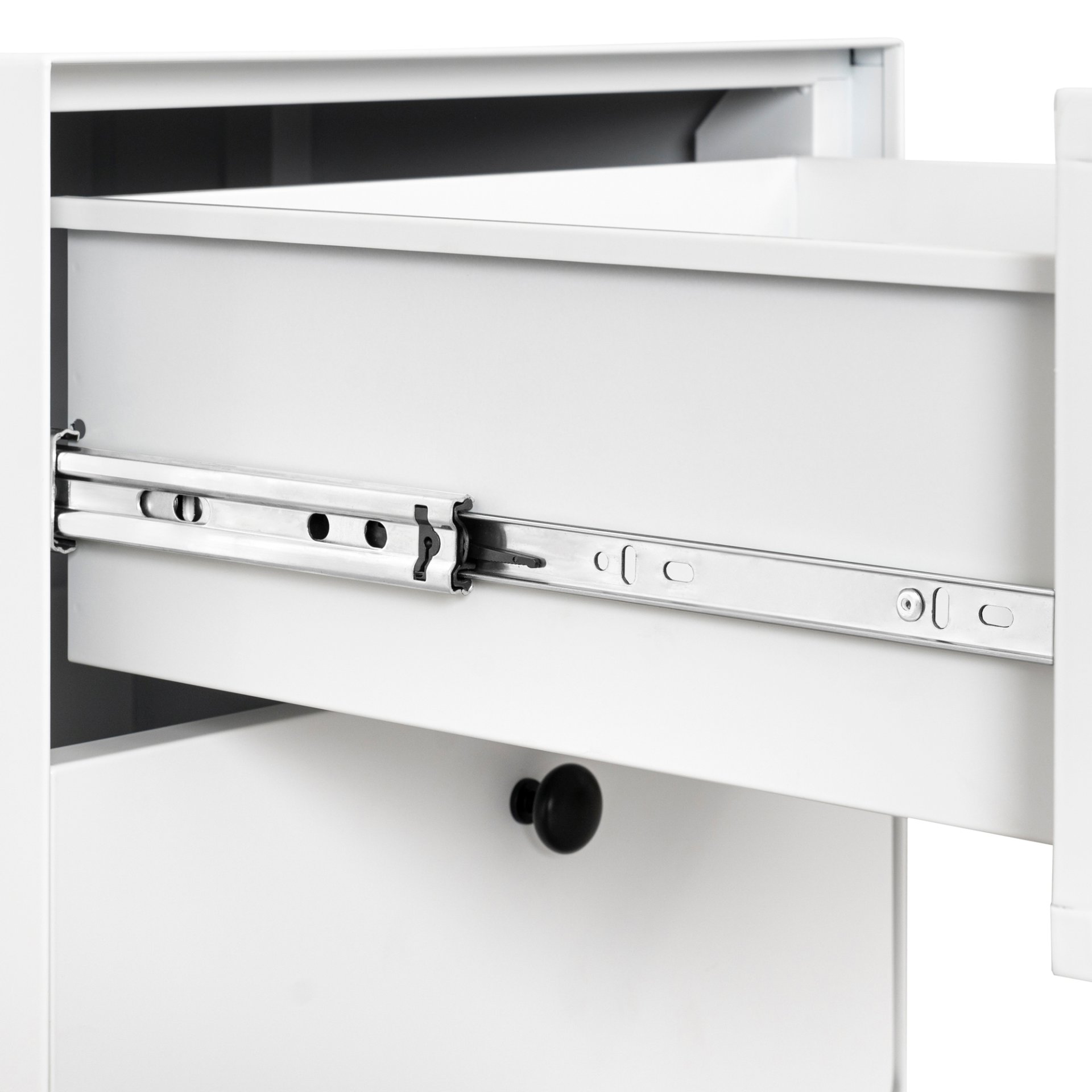 Modern Night Stand Storage Cabinet For Living Room Bedroom, Steel Cabinet With 2 Drawers, Bedside Furniture, Circular Handle - White - Image 9