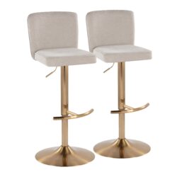 Henry - Contemporary Adjustable Barstool With Swivel With Rounded T Footrest (Set of 2) - Gold / Beige