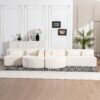 Upholstered Sofa Free Combined Sofa Couch With 2 Chaise Lounge And 5 Back Pillows For Living Room - Beige - Image 14