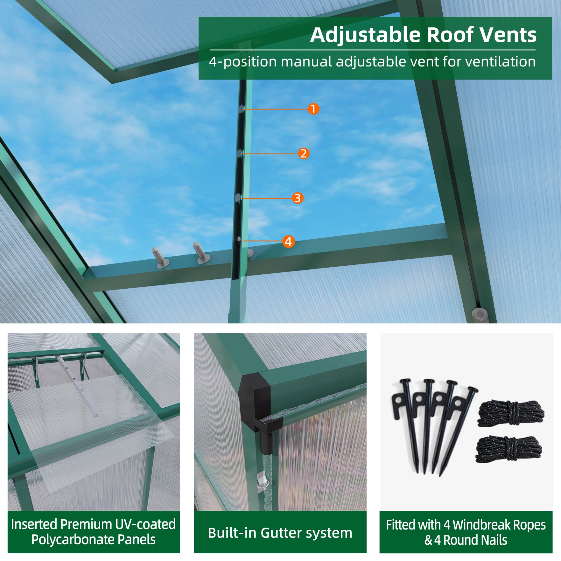 Newly Marketed Gain Height Windproof Aluminum Greenhouse 6 X 4 Ft Polycarbonate Greenhouse Raised Base And Anchor Aluminum Heavy Duty Walk - In Greenhouses For Outdoor Backyard In All Season - Green - Image 2