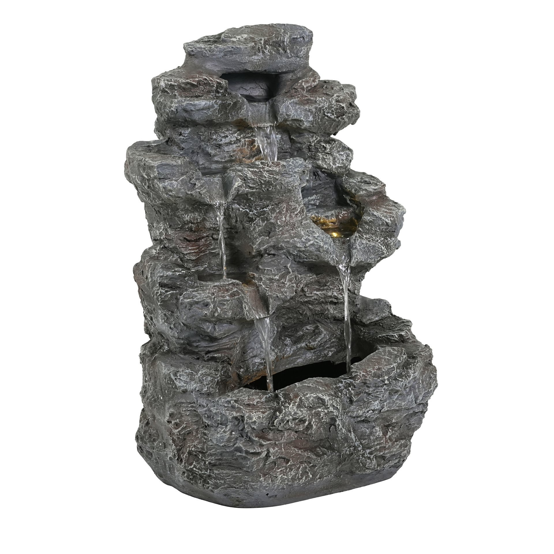 Tall Slim Fountain With LED Lights, 5 Tiered Cascading Water Feature, Outdoor Accent For Patios And Balconies - Gray - Image 6