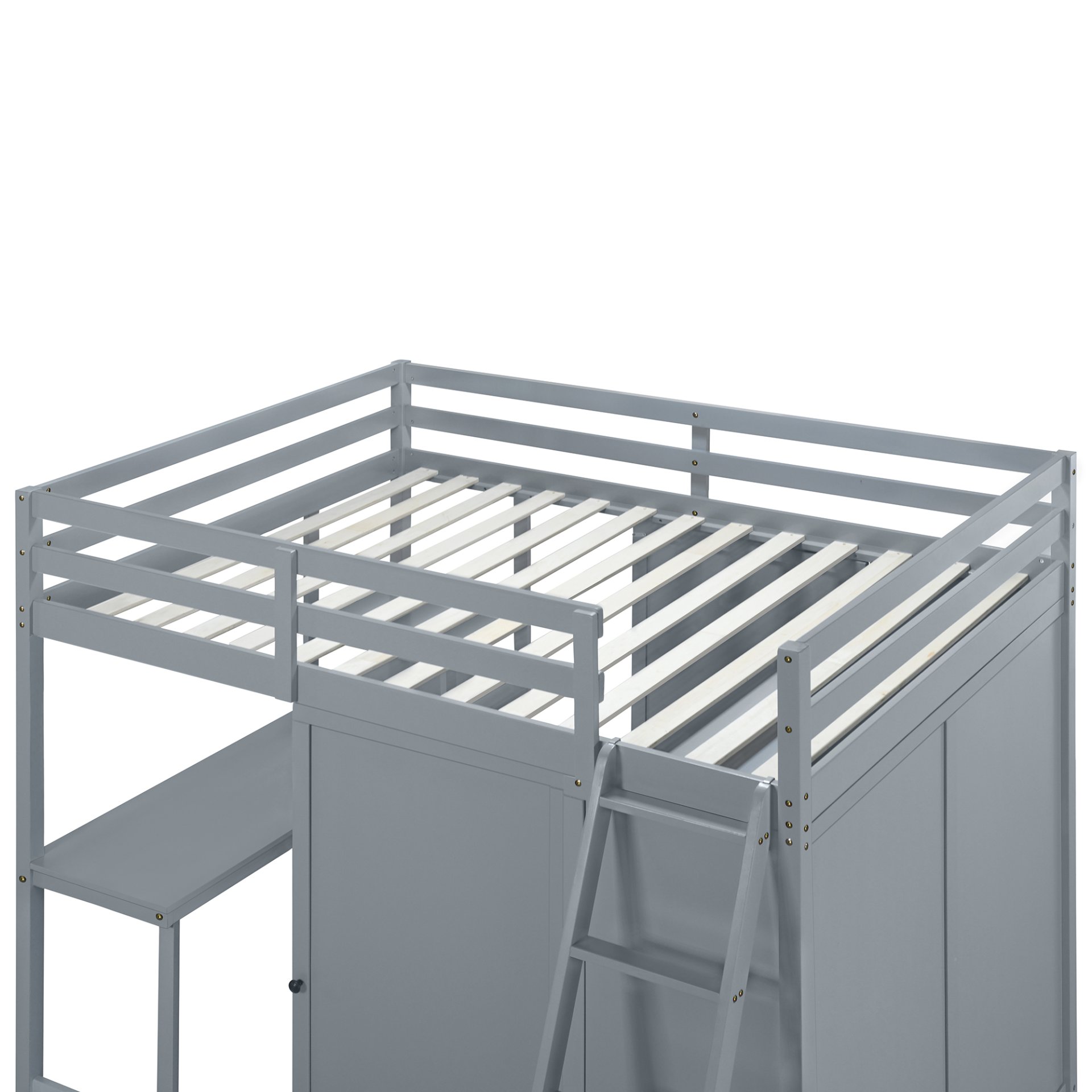 Full Size Loft Bed With Wardrobe And Desk And Shelves - Gray - Image 13