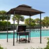 Outdoor Grill Gazebo 8 X 5 Ft With Double Tier Canopy, Steel Frame, Bar Counters & Hook - Brown - Image 7