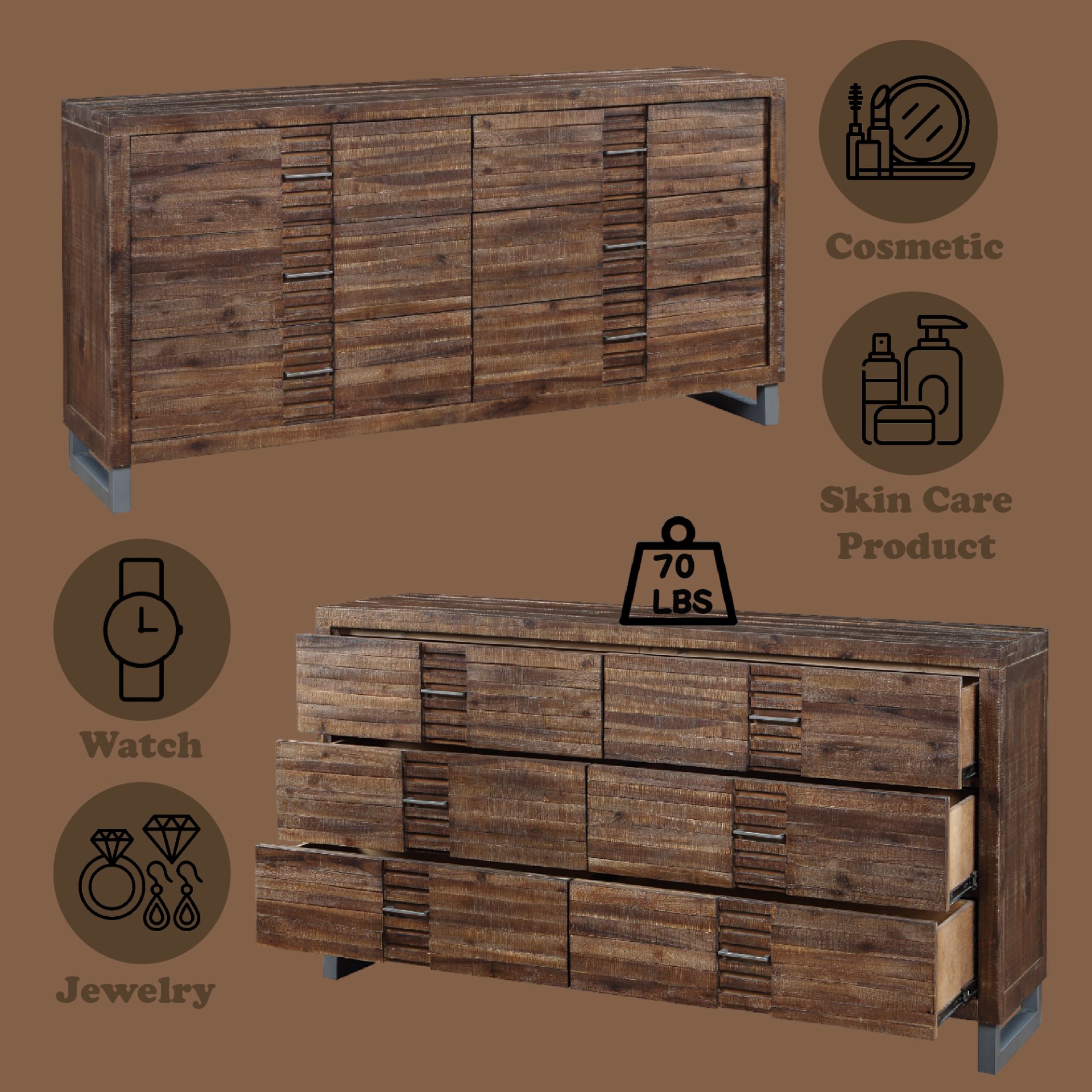 Andria - Reclaimed Dresser - Oak - Image 5