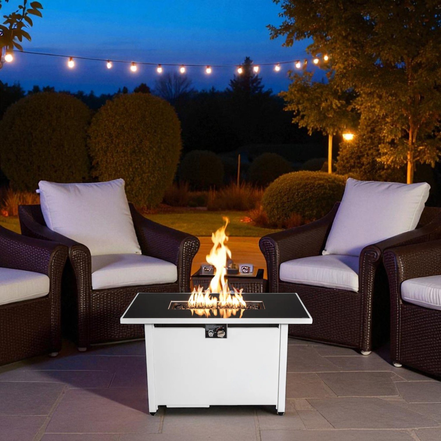 Outdoor 43" Rectangular Fire Pit Table With Adjustable Flame Control - White - Image 2
