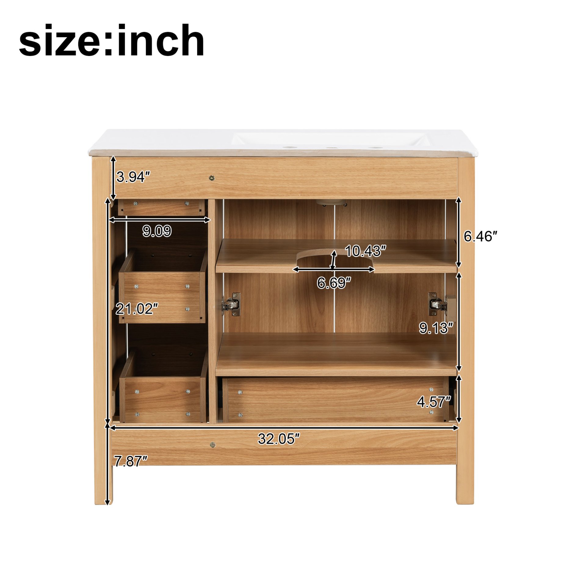 36" Bathroom Vanity, 2 Soft Close Doors, 4 Soft Close Drawers, Adjustable Shelf, Storage Cabinet - Acacia Wood - Image 11