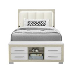 Emilia - Full Bed With Storage And LED Lighting - Natural / White