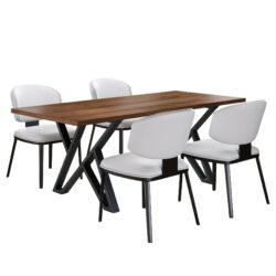 5 Pieces Modern And Metal Dining Set - White / Black / Walnut