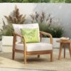 Outdoor Lounge Chair With Woven Backrest, Solid Wood Frame, Comfortable Cushions - Teak - Image 4