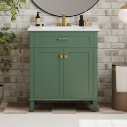 Bathroom Vanity With Ceramic Basin, Soft Close Door And Adjustable Shelves - Green