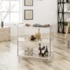 Elegant Acrylic Bar Cart With Tempered Glass Shelves And Rattan Metal Frame - Clear - Image 2