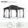 10' x 13' Hardtop Wood Gazebo For Patios, Outdoor Framed Gazebo With Polycarbonate Double Roof Canopy, Solid Wooden Framed Gazebo With Privacy Curtains And Mosquito Nettings For Garden, Backyard - Black - Image 3