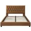 Donald - Mid-Century Modern Velvet Platform Bed Queen - Cognac - Image 17