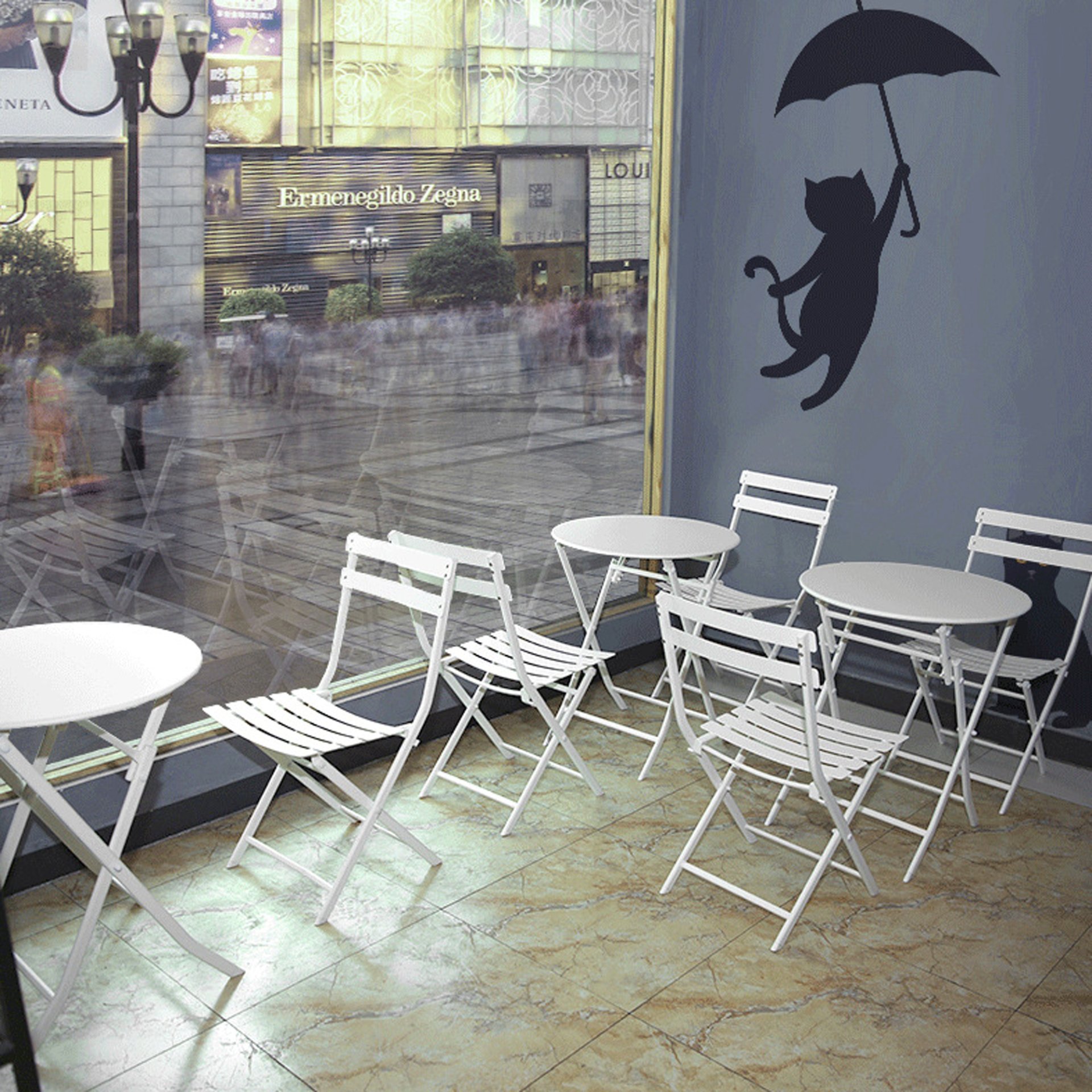 3 Piece Patio Bistro Set Of Foldable Round Table And Chairs - White - Image 12