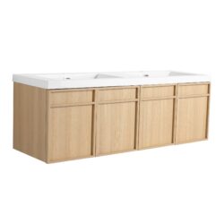 Original 60" Wall Mounted Bathroom Vanity With Double Resin Sink And Soft Closing Doors Plywood - Oak