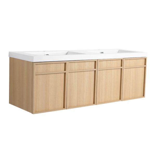 Original 60" Wall Mounted Bathroom Vanity With Double Resin Sink And Soft Closing Doors Plywood - Oak