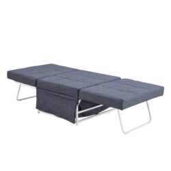 Modern Folding Ottoman Bed With Adjustable Backrest, Convertible Futon Chair Sofa Bed Metal - Gray