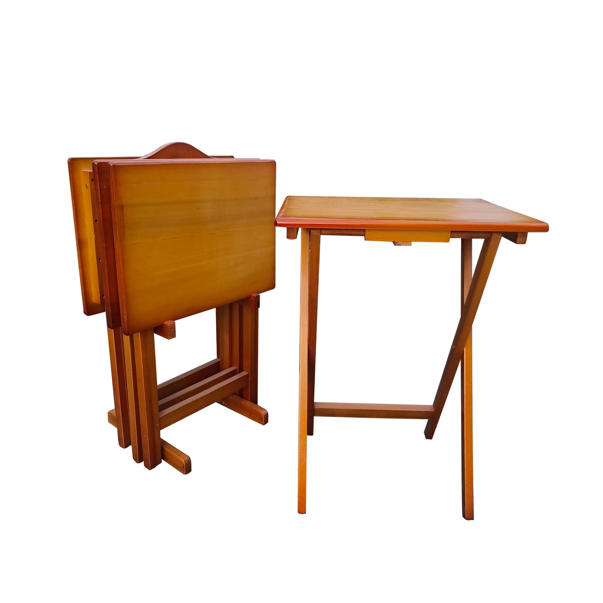 Folding Trays With Storage Rack Snack Table (Set of 4) - Honey - Image 5