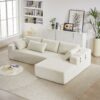 Modern Chenille Upholstered Sectional Sofa Couch Set, Modular L Shaped Sectional Living Room Sofa Set & 6 Pillows, Free Combination - Beige - Image 2