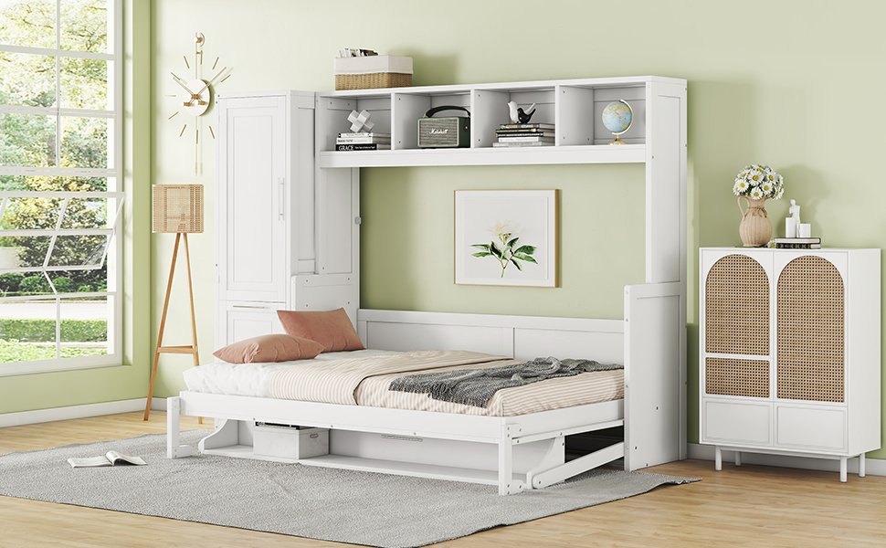 Full Size Murphy Wall Bed With Closet And Drawers - White - Image 17