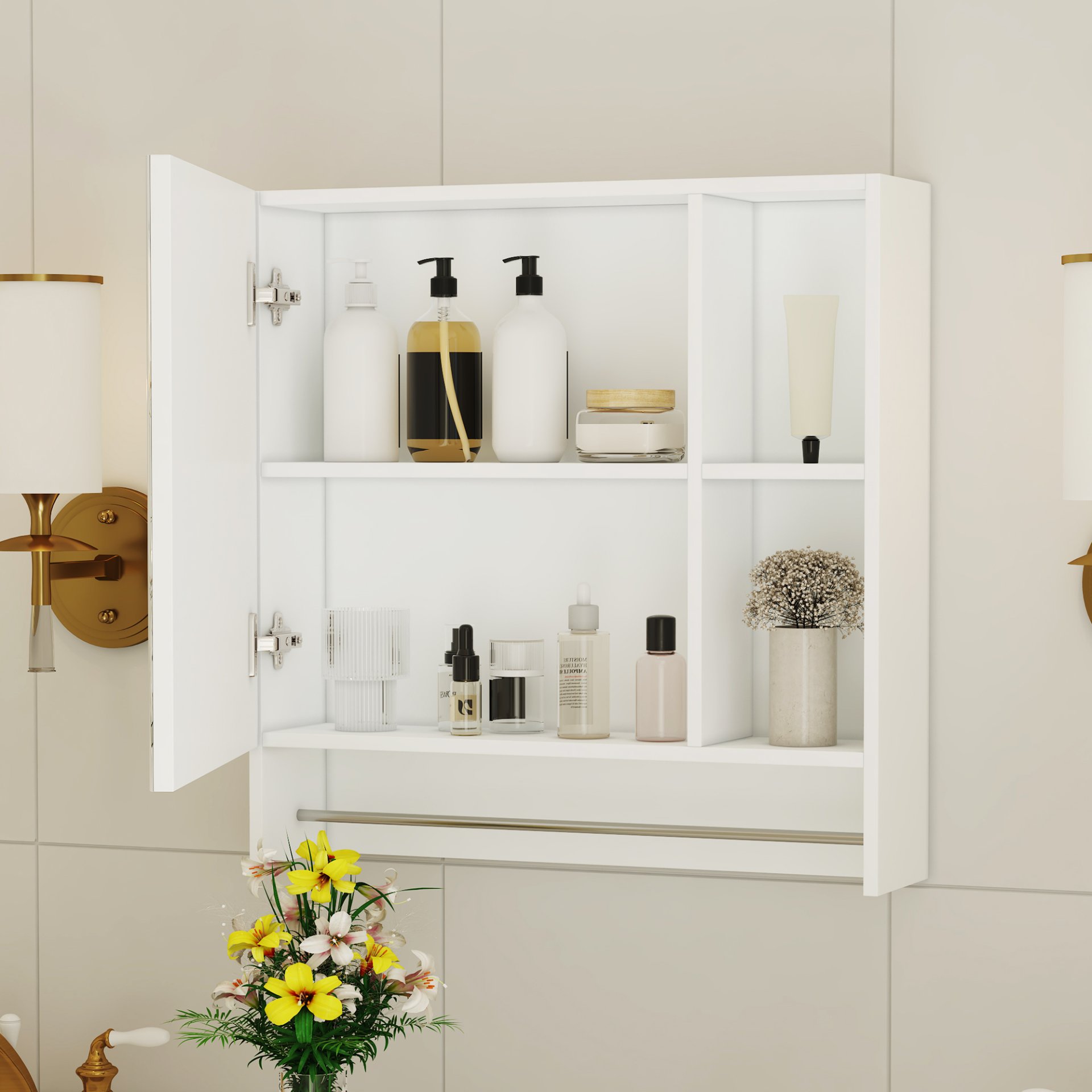Wall Mounted Bathroom Storage Cabinet With Mirror Door, Medicine Cabinet, Over The Toilet Storage Cabinet With Shelves And Towel Rack - White - Image 7